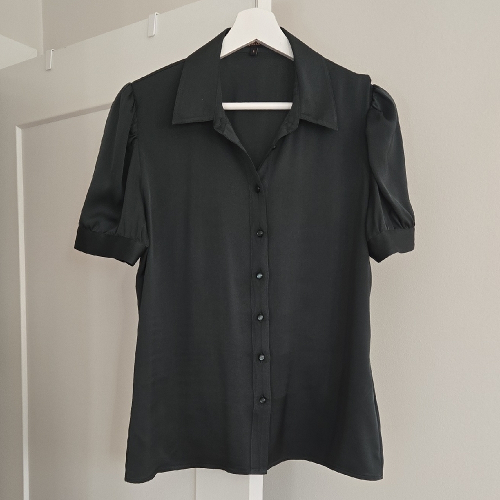 Quince Green Silk Button Down Short Sleeve Blouse Top S Small